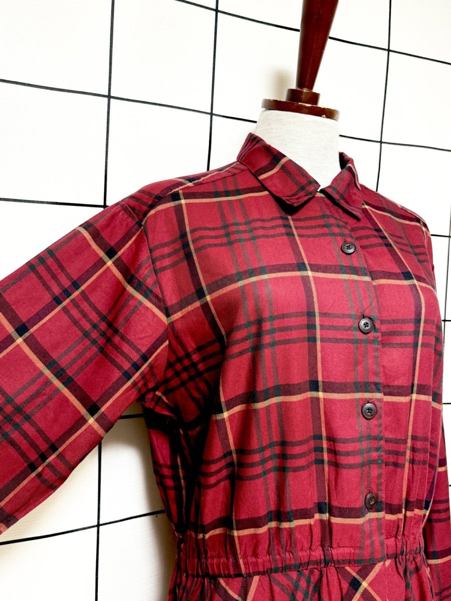 画像6: チェック柄 前開き ウエストゴム レトロ USA古着 ヴィンテージワンピース (6)