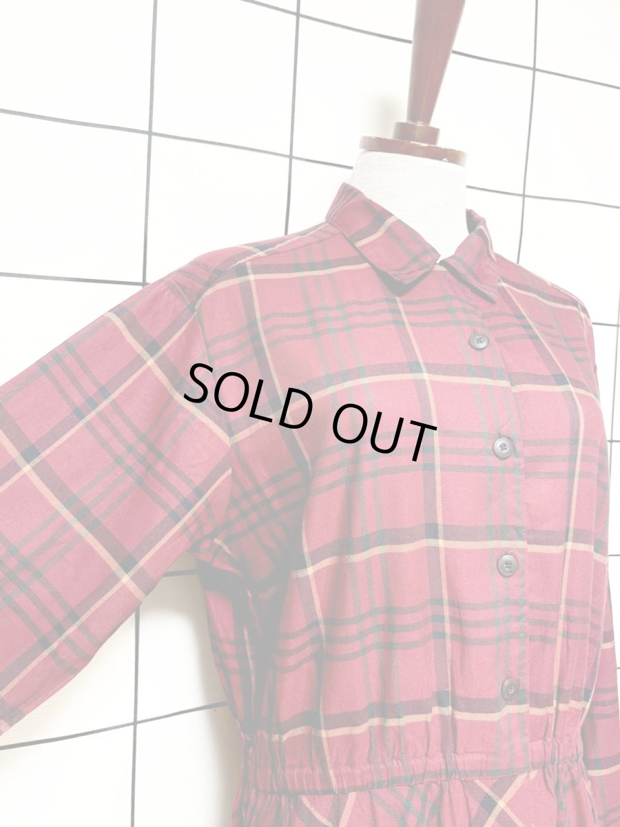 画像6: チェック柄 前開き ウエストゴム レトロ USA古着 ヴィンテージワンピース (6)