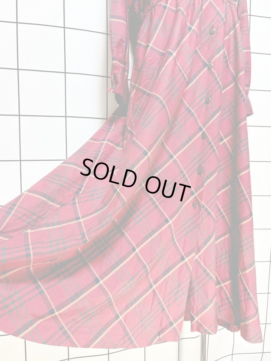 画像9: チェック柄 前開き ウエストゴム レトロ USA古着 ヴィンテージワンピース (9)