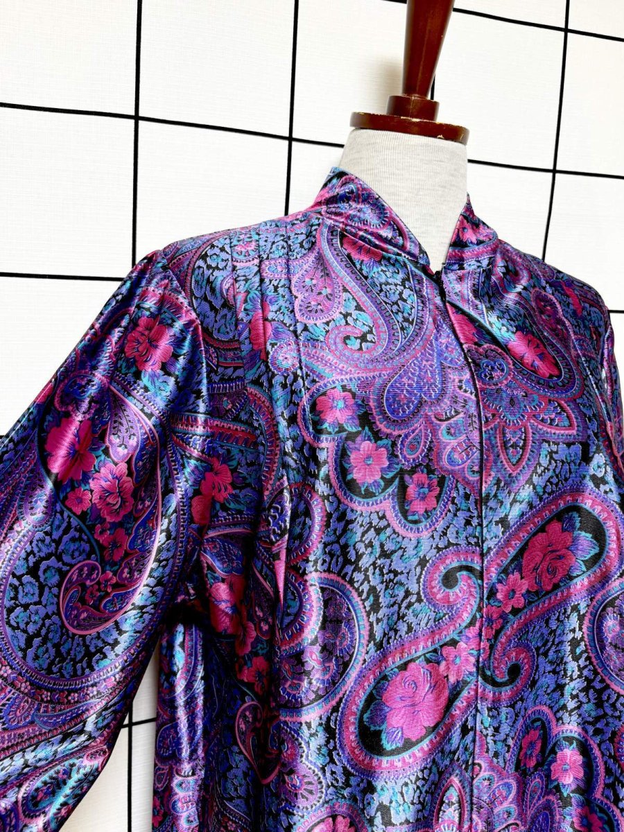 画像6: レトロサイケ ペイズリー 花柄 フロントジッパー USA古着 ヴィンテージワンピース (6)