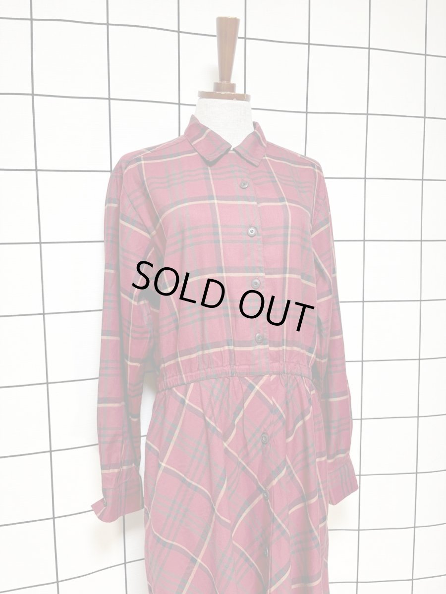 画像3: チェック柄 前開き ウエストゴム レトロ USA古着 ヴィンテージワンピース (3)