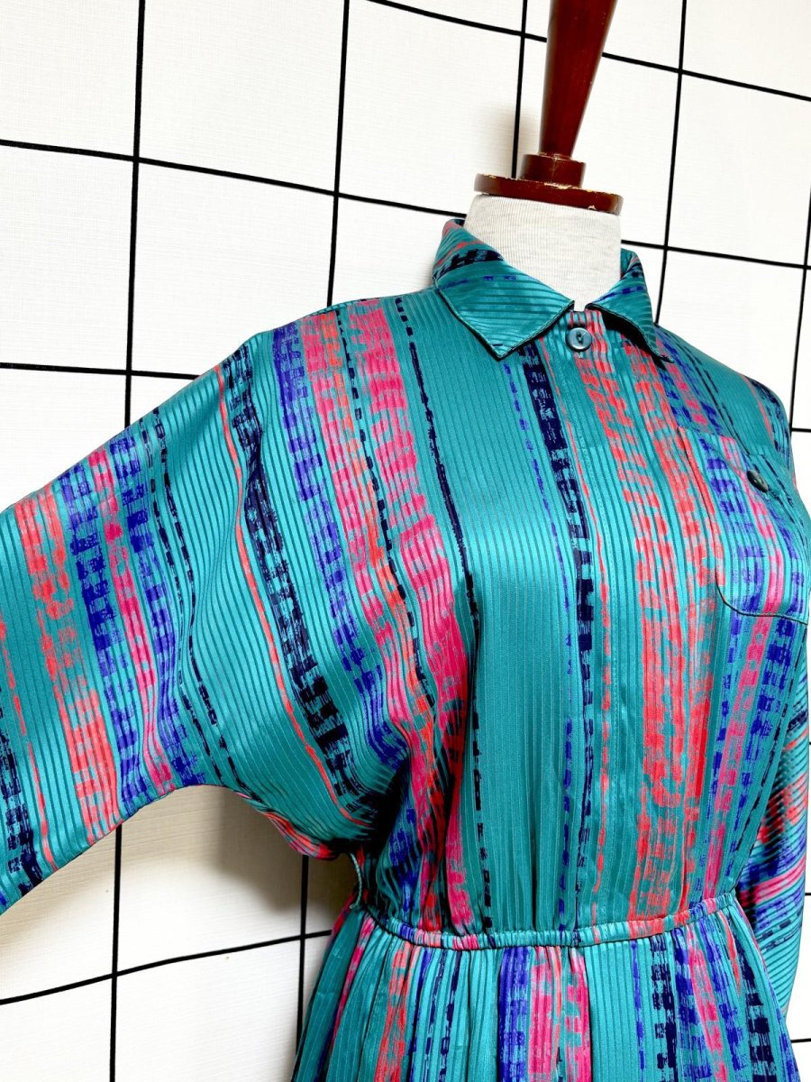 画像6: ストライプ ウエストゴム レトロ USA古着 ヴィンテージワンピース (6)