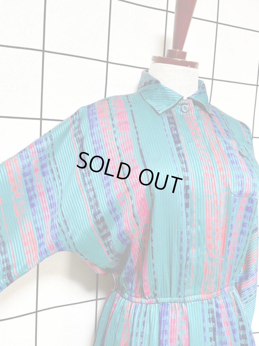 画像6: ストライプ ウエストゴム レトロ USA古着 ヴィンテージワンピース (6)