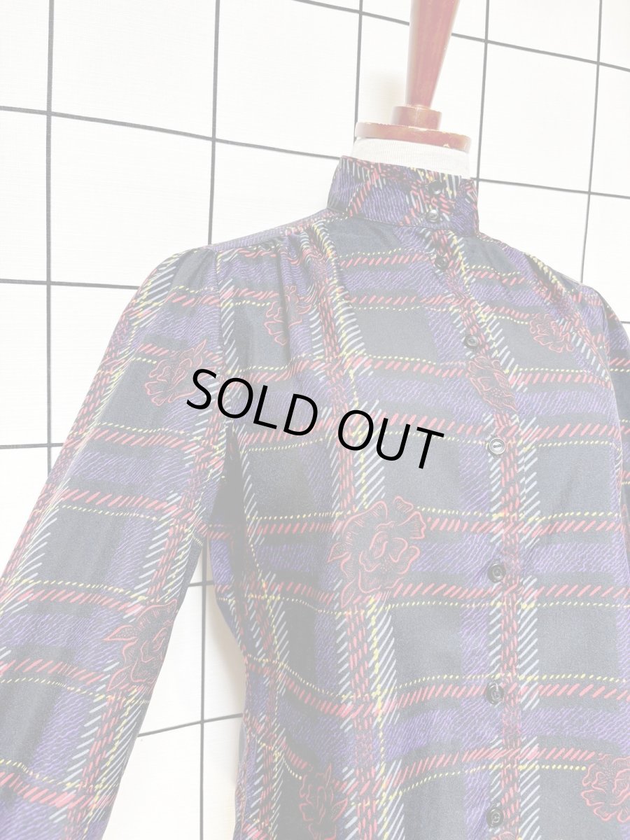 画像5: チェック 花柄 レトロ USA古着 シャツ ヴィンテージブラウス (5)