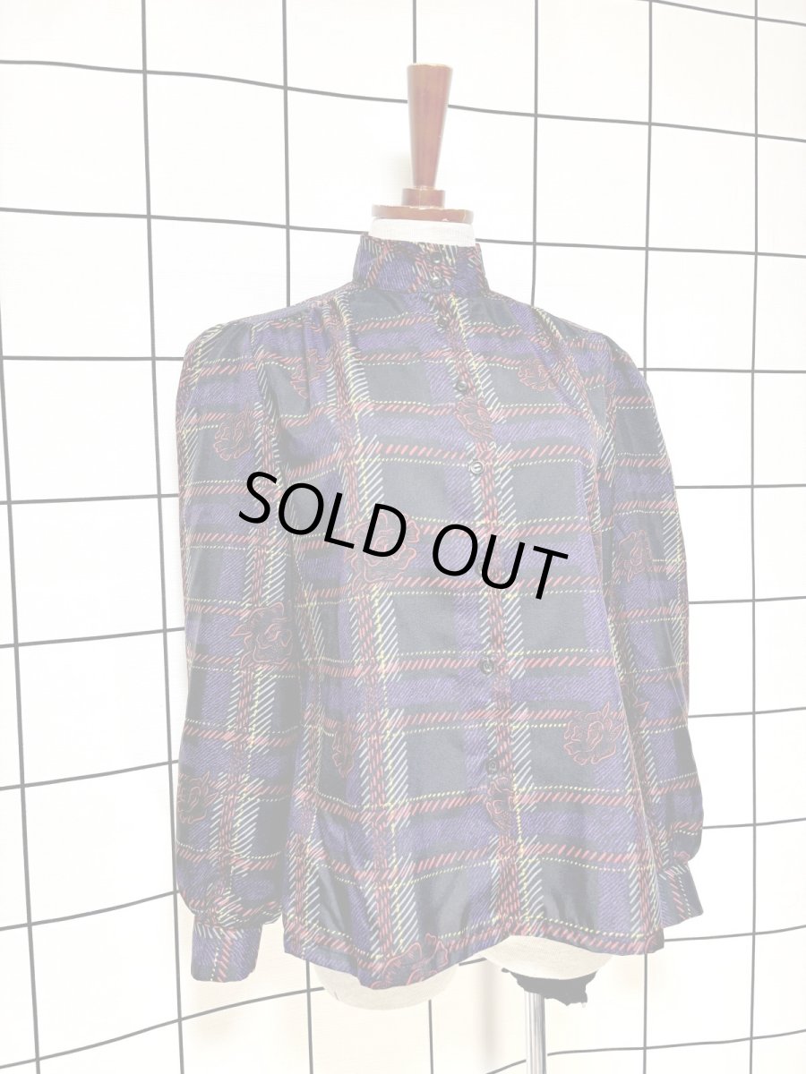 画像3: チェック 花柄 レトロ USA古着 シャツ ヴィンテージブラウス (3)