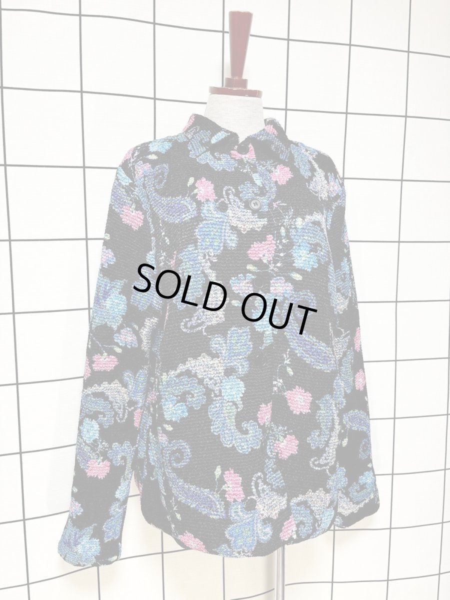 画像3: ポップコーンジャケット ブラック 花柄 レトロ USA古着 (3)