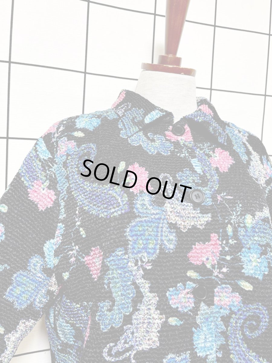 画像6: ポップコーンジャケット ブラック 花柄 レトロ USA古着 (6)