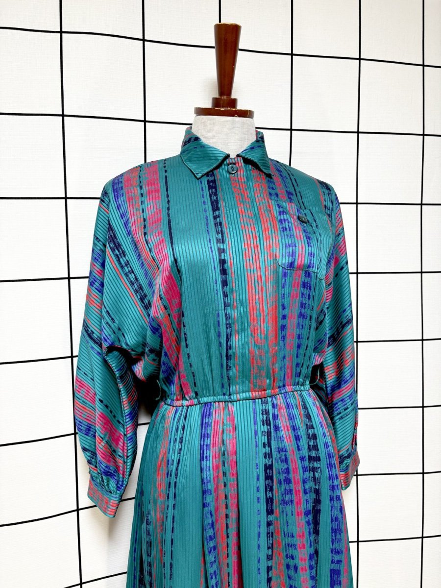 画像3: ストライプ ウエストゴム レトロ USA古着 ヴィンテージワンピース (3)