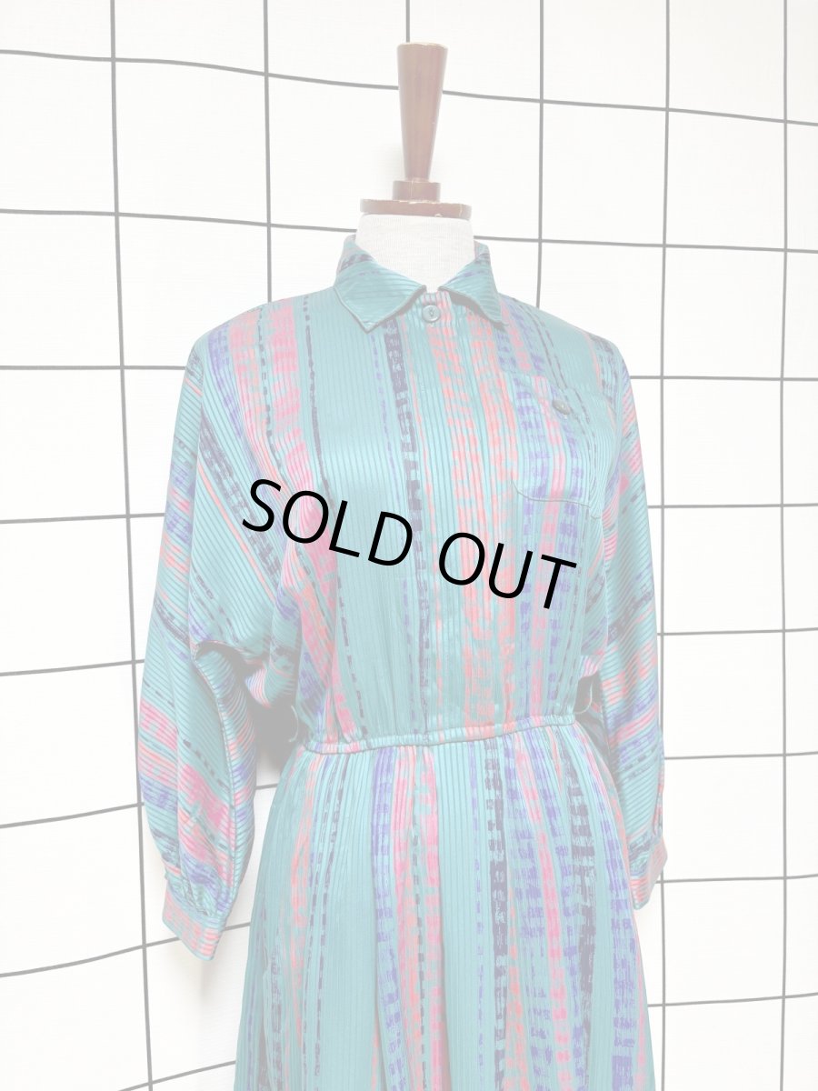 画像3: ストライプ ウエストゴム レトロ USA古着 ヴィンテージワンピース (3)