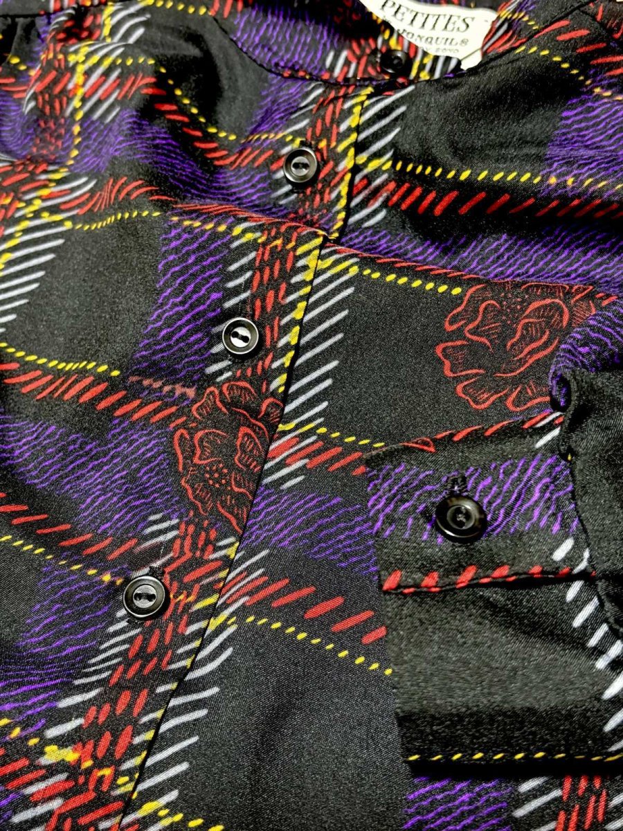 画像7: チェック 花柄 レトロ USA古着 シャツ ヴィンテージブラウス (7)