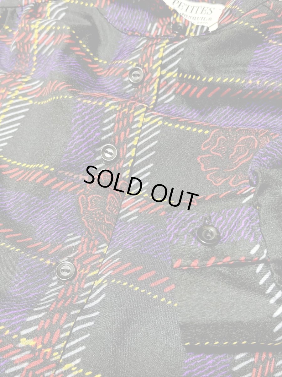 画像7: チェック 花柄 レトロ USA古着 シャツ ヴィンテージブラウス (7)