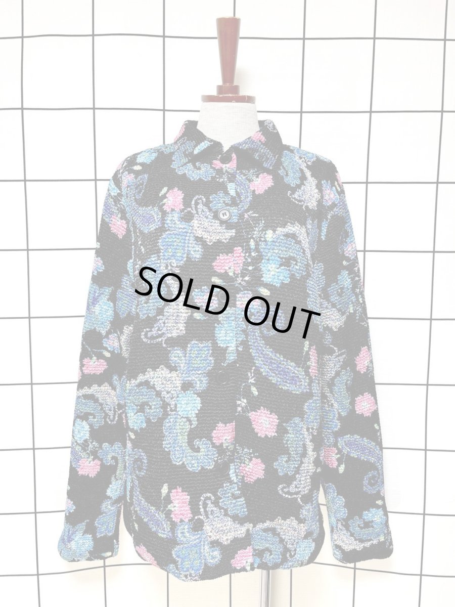 画像1: ポップコーンジャケット ブラック 花柄 レトロ USA古着 (1)