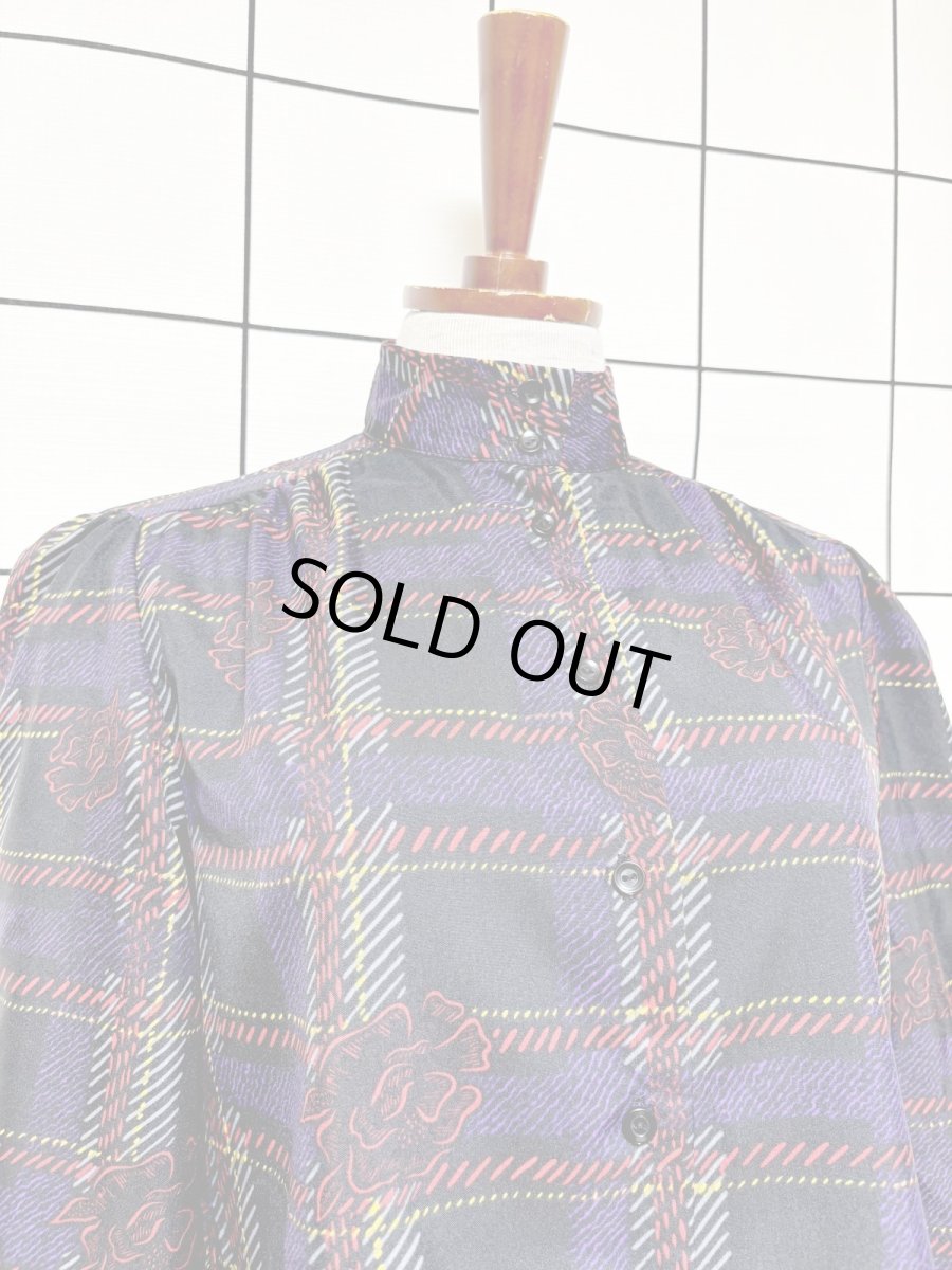 画像4: チェック 花柄 レトロ USA古着 シャツ ヴィンテージブラウス (4)