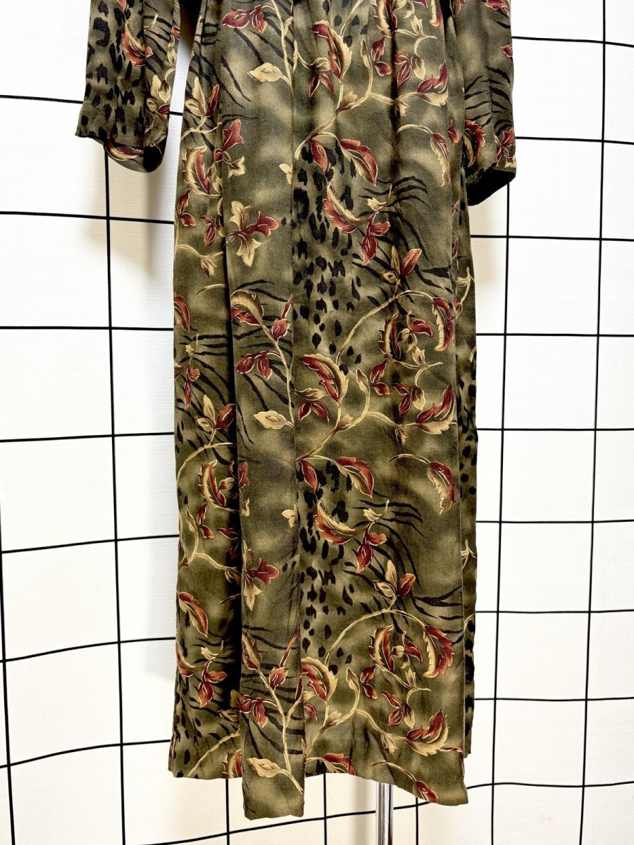 画像9: レイヤード風デザイン リーフ柄 バックリボン レトロ USA古着 ヴィンテージワンピース (9)