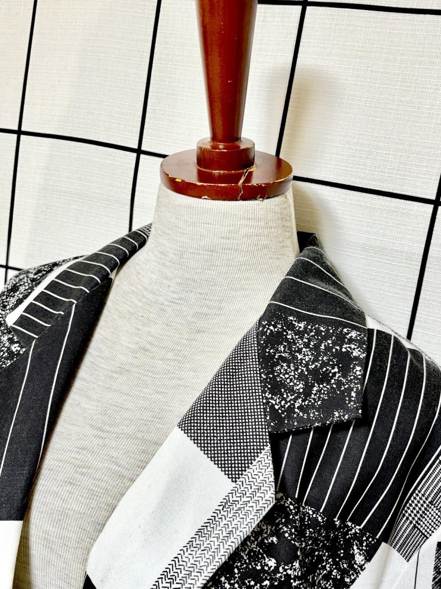 画像4: モノクロ マルチ柄 シングルボタン レトロ USA古着 ヴィンテージジャケット (4)