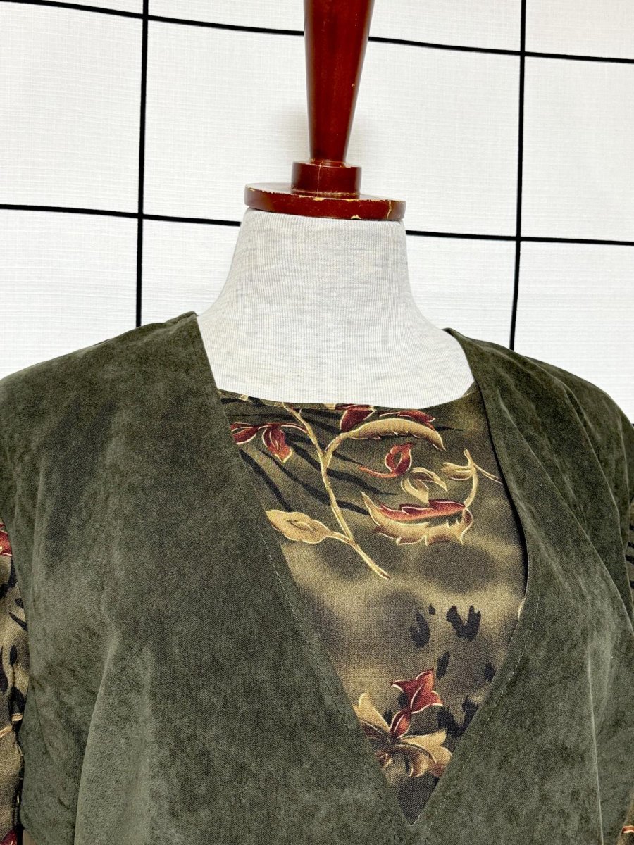 画像6: レイヤード風デザイン リーフ柄 バックリボン レトロ USA古着 ヴィンテージワンピース (6)