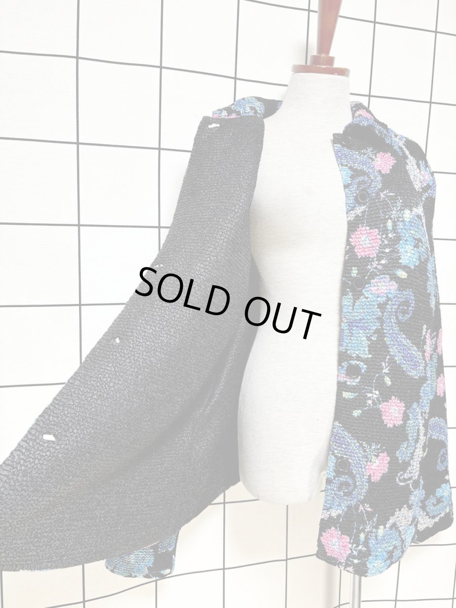 画像8: ポップコーンジャケット ブラック 花柄 レトロ USA古着 (8)