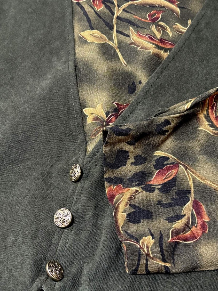 画像11: レイヤード風デザイン リーフ柄 バックリボン レトロ USA古着 ヴィンテージワンピース (11)