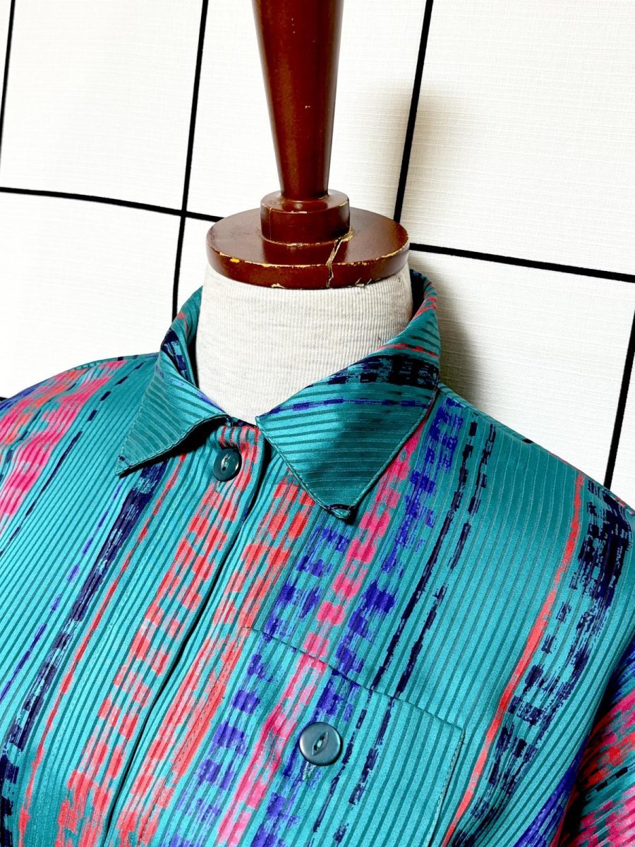 画像4: ストライプ ウエストゴム レトロ USA古着 ヴィンテージワンピース (4)