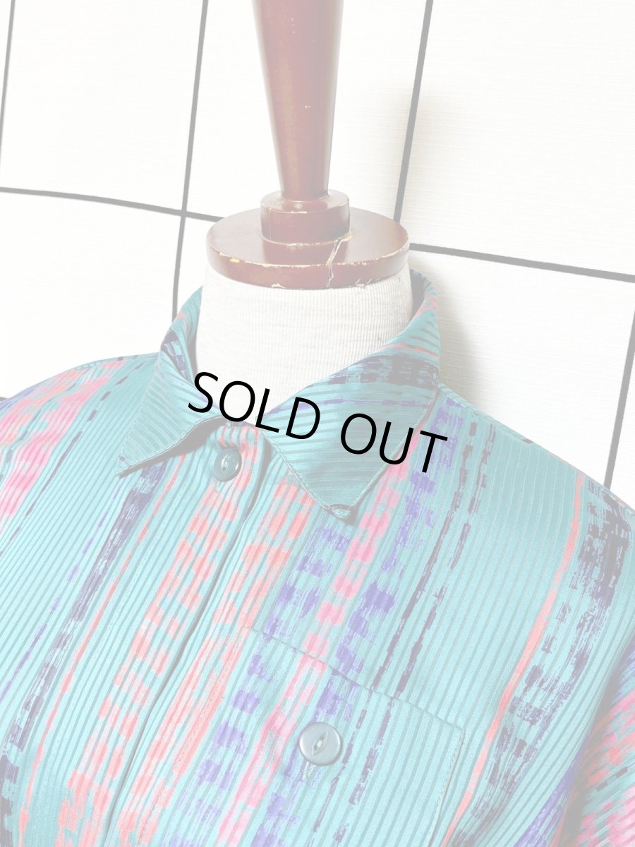 画像4: ストライプ ウエストゴム レトロ USA古着 ヴィンテージワンピース (4)