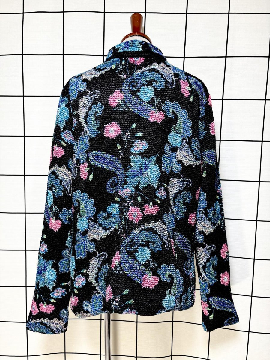画像2: ポップコーンジャケット ブラック 花柄 レトロ USA古着 (2)
