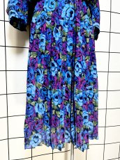 画像9: プリーツ切り替え 花柄 総柄 ウエストゴム レトロ USA古着 ヴィンテージワンピース (9)