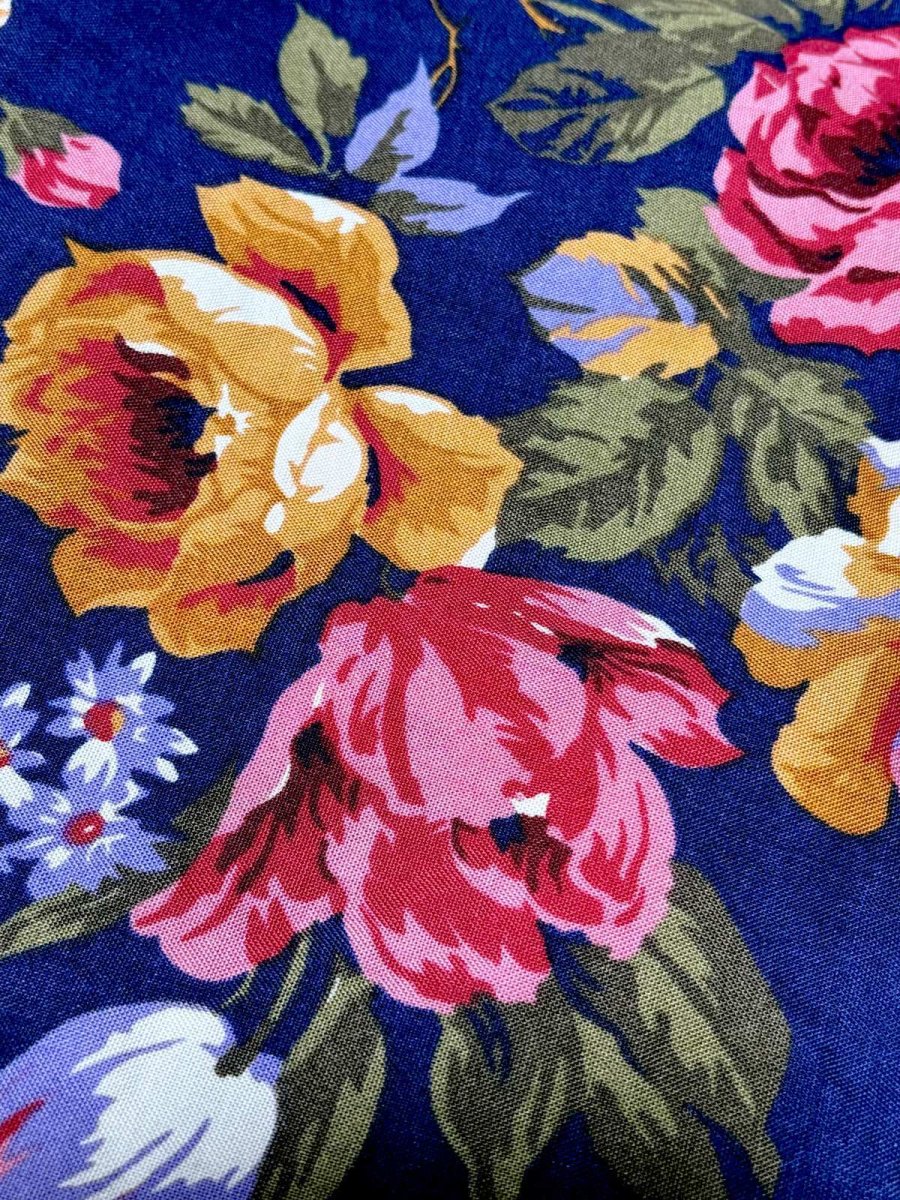 画像9: 花柄 ネイビ ウエストゴム レトロ USA古着 ヴィンテージスカート (9)