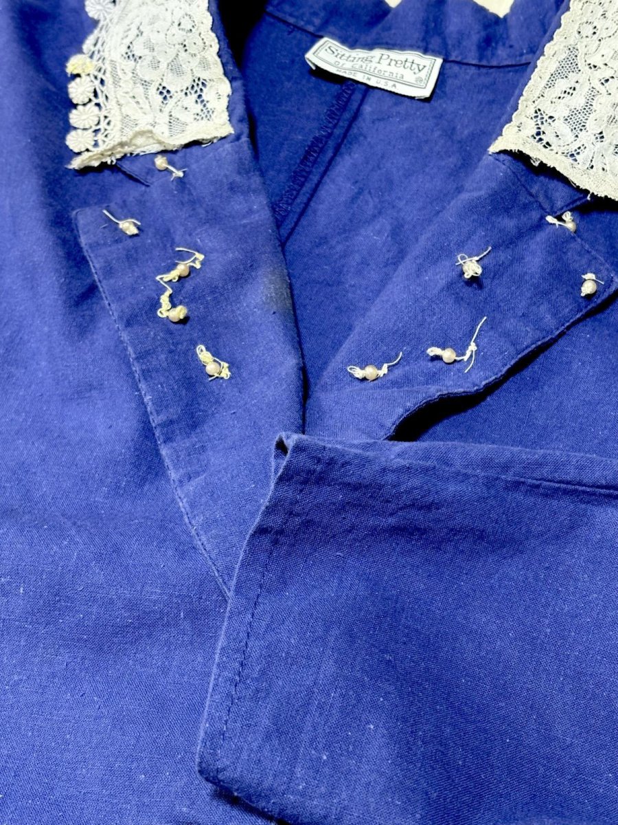 画像10: ショート丈 レース装飾 ブルー レトロ USA古着 ヴィンテージジャケット (10)