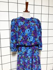 画像4: プリーツ切り替え 花柄 総柄 ウエストゴム レトロ USA古着 ヴィンテージワンピース (4)