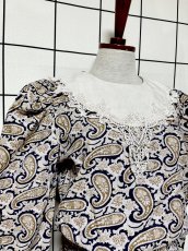 画像7: ペイズリー レース襟 ウエストゴム ビッグカラー レトロ Guatemala 古着 ヴィンテージワンピース (7)