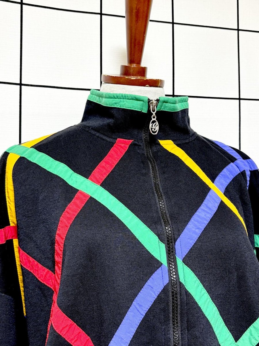 画像5: カラフルライン オーバーサイズコーデにも ブラック ハイネック ジップアップ USA古着 ジャンパー ヴィンテージブルゾンンジャケット (5)