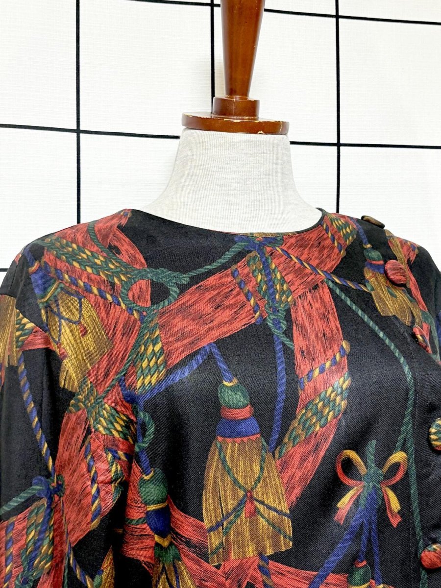 画像5: フリンジ柄 ブラック レトロ USA古着 ヴィンテージワンピース (5)