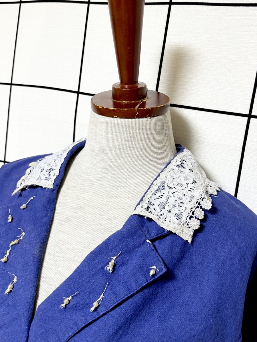 画像4: ショート丈 レース装飾 ブルー レトロ USA古着 ヴィンテージジャケット (4)