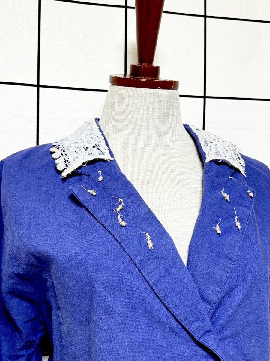 画像5: ショート丈 レース装飾 ブルー レトロ USA古着 ヴィンテージジャケット (5)