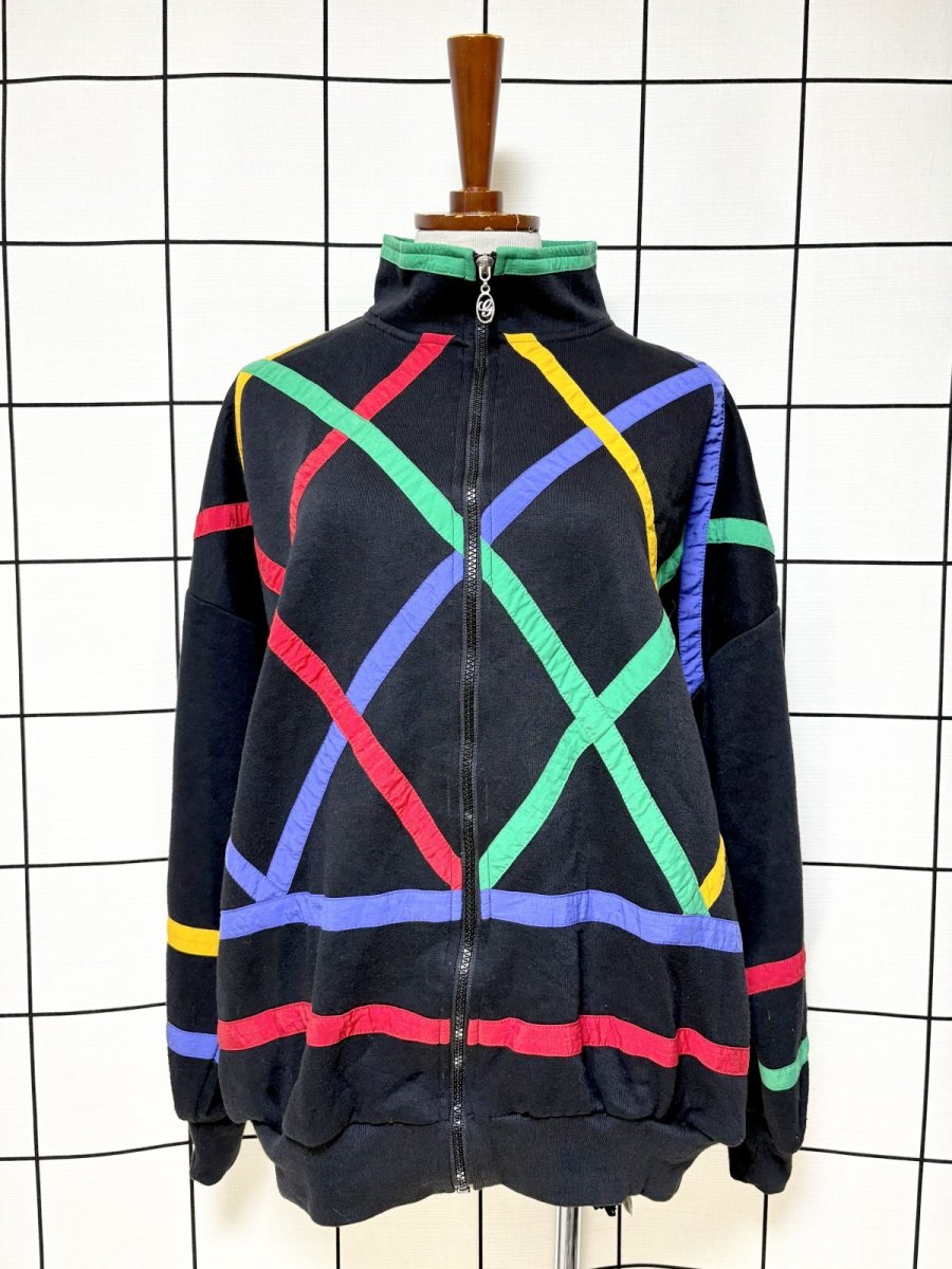 画像1: カラフルライン オーバーサイズコーデにも ブラック ハイネック ジップアップ USA古着 ジャンパー ヴィンテージブルゾンンジャケット (1)