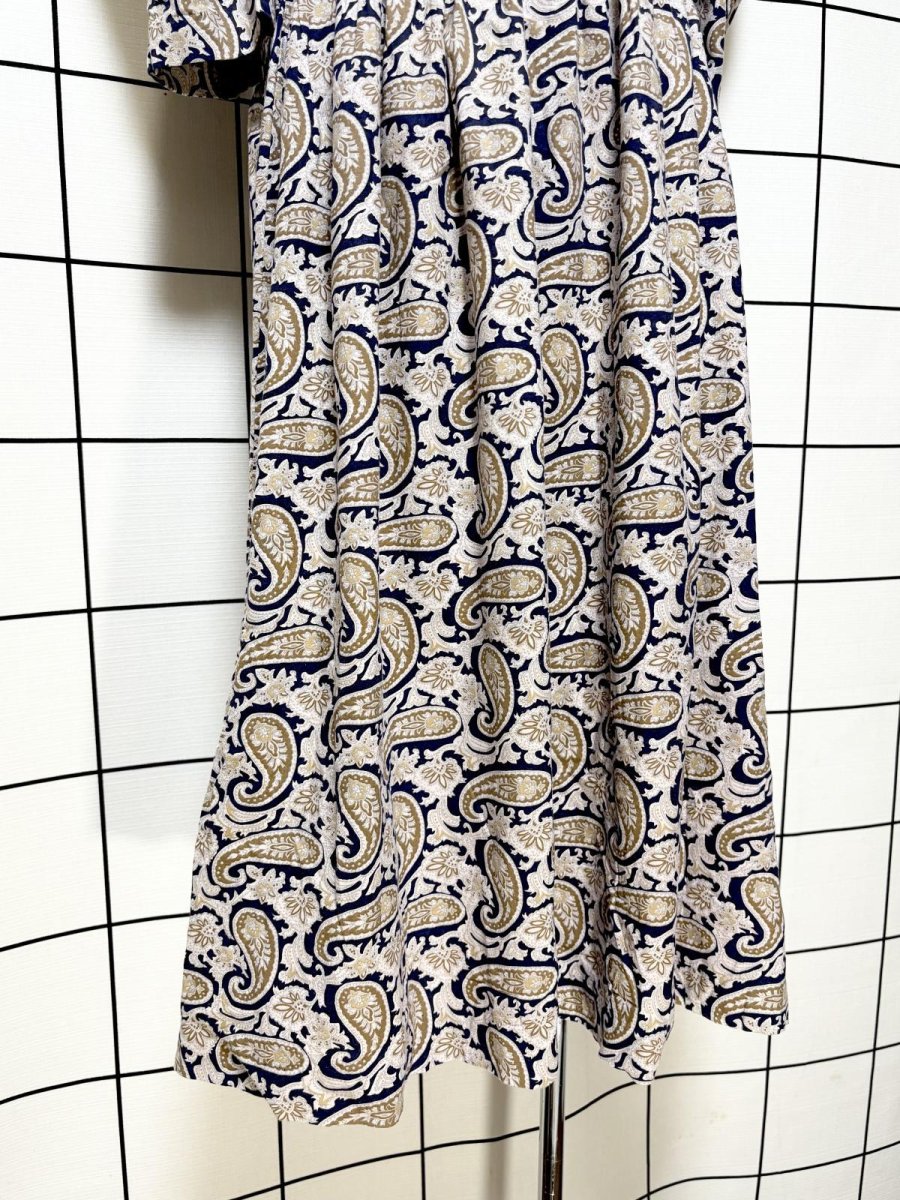 画像10: ペイズリー レース襟 ウエストゴム ビッグカラー レトロ Guatemala 古着 ヴィンテージワンピース (10)