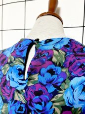 画像3: プリーツ切り替え 花柄 総柄 ウエストゴム レトロ USA古着 ヴィンテージワンピース (3)