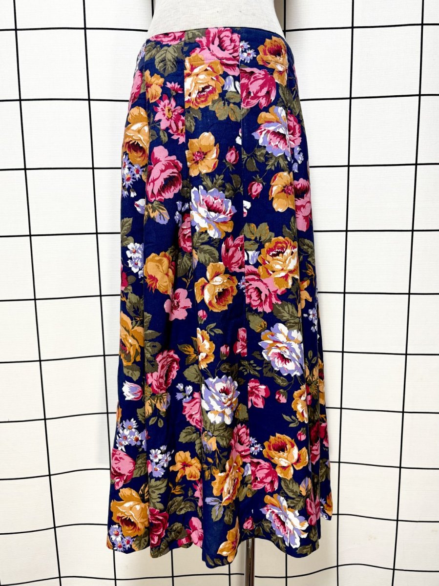 画像1: 花柄 ネイビ ウエストゴム レトロ USA古着 ヴィンテージスカート (1)