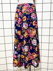 画像1: 花柄 ネイビ ウエストゴム レトロ USA古着 ヴィンテージスカート (1)
