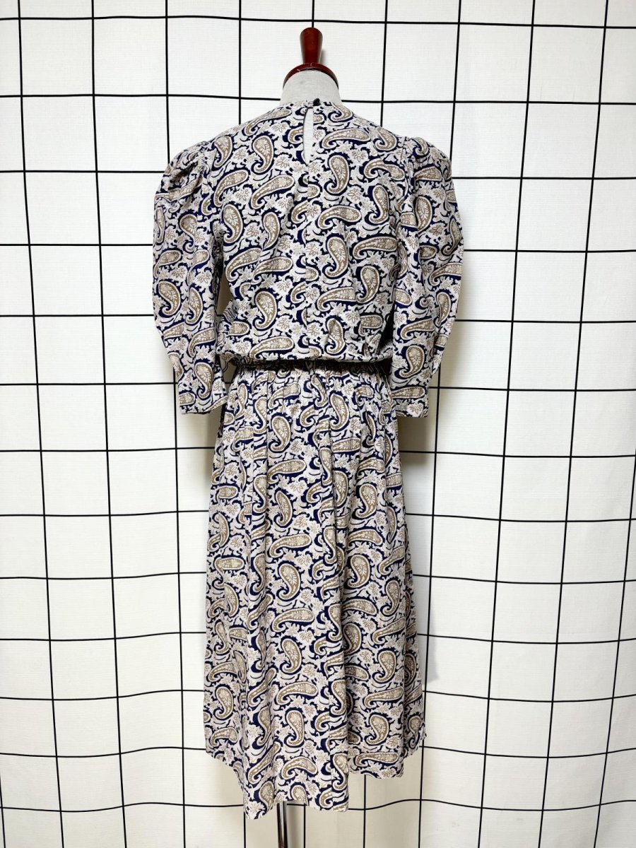 画像2: ペイズリー レース襟 ウエストゴム ビッグカラー レトロ Guatemala 古着 ヴィンテージワンピース (2)