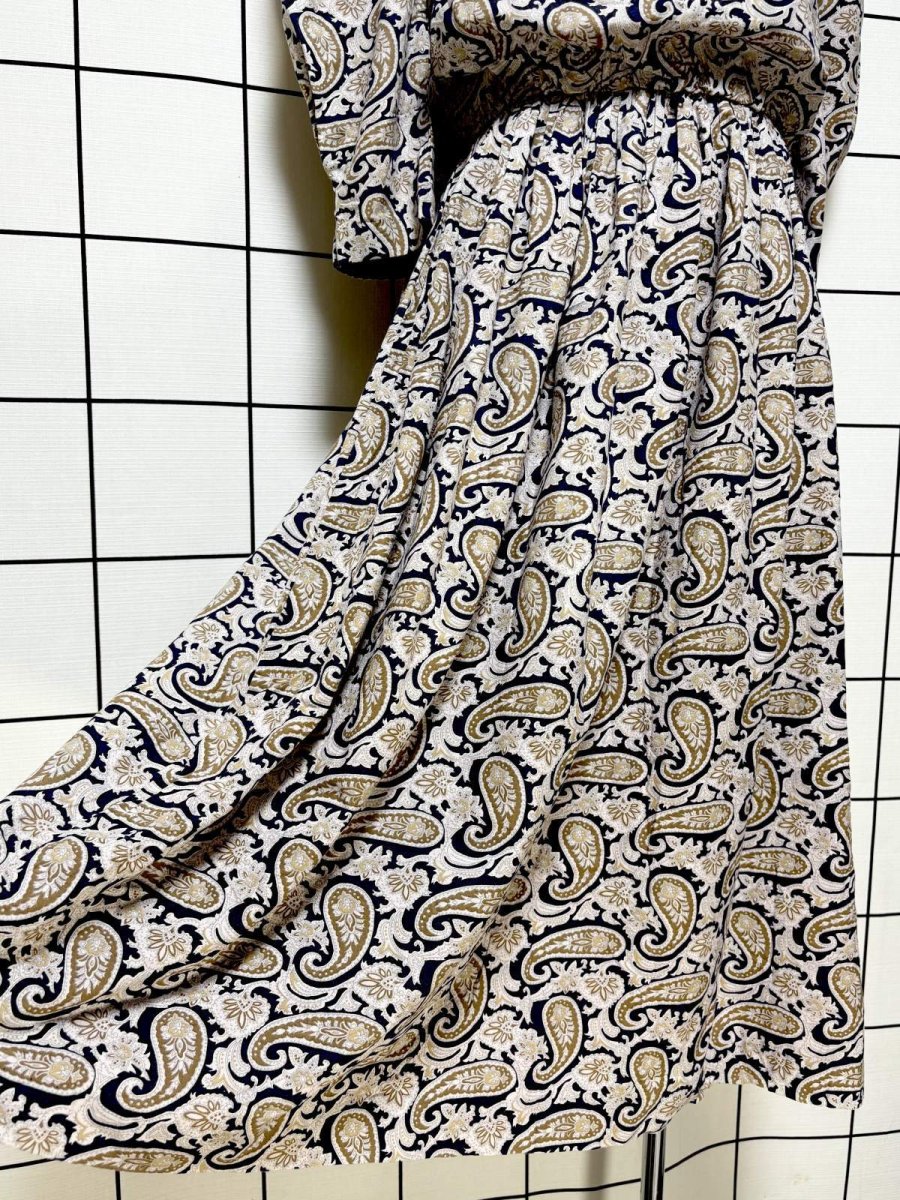 画像11: ペイズリー レース襟 ウエストゴム ビッグカラー レトロ Guatemala 古着 ヴィンテージワンピース (11)