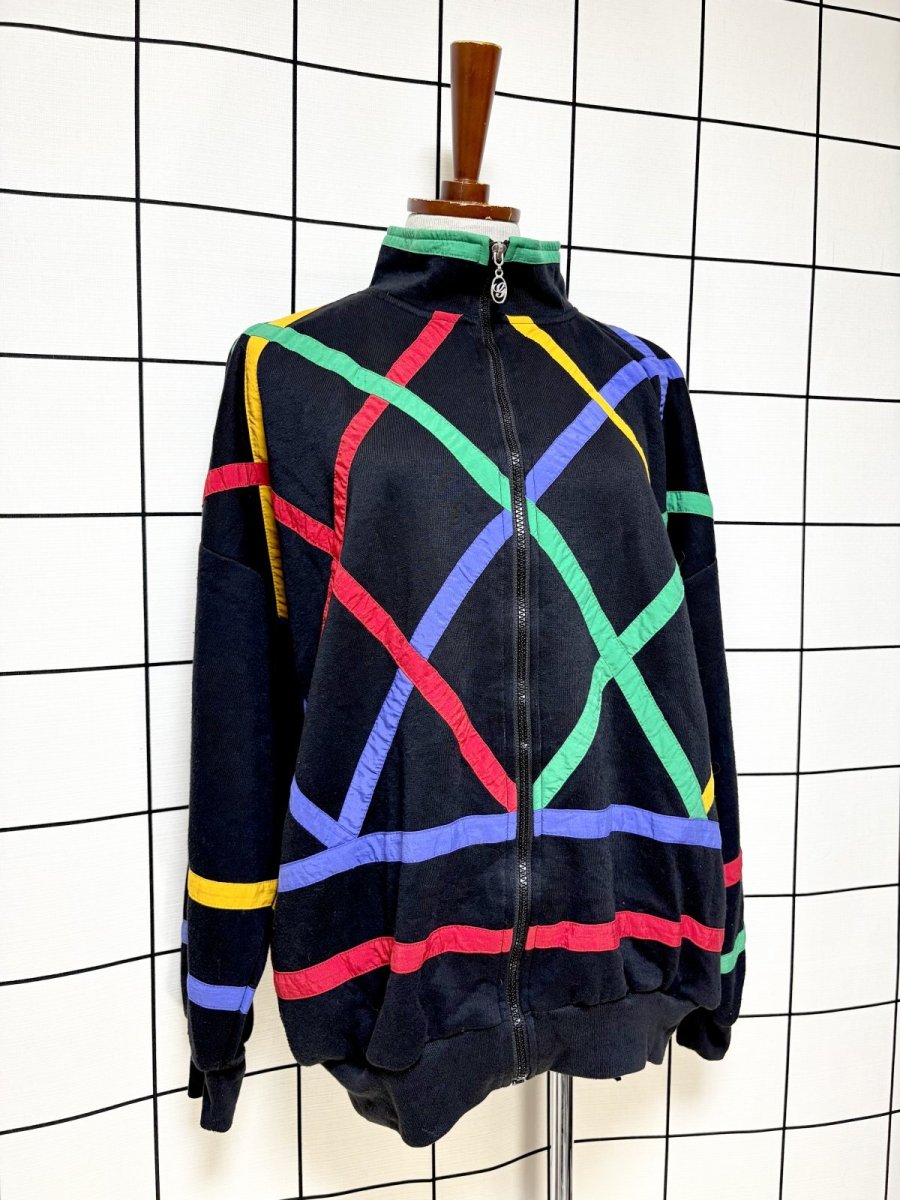 画像3: カラフルライン オーバーサイズコーデにも ブラック ハイネック ジップアップ USA古着 ジャンパー ヴィンテージブルゾンンジャケット (3)