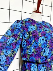 画像7: プリーツ切り替え 花柄 総柄 ウエストゴム レトロ USA古着 ヴィンテージワンピース (7)