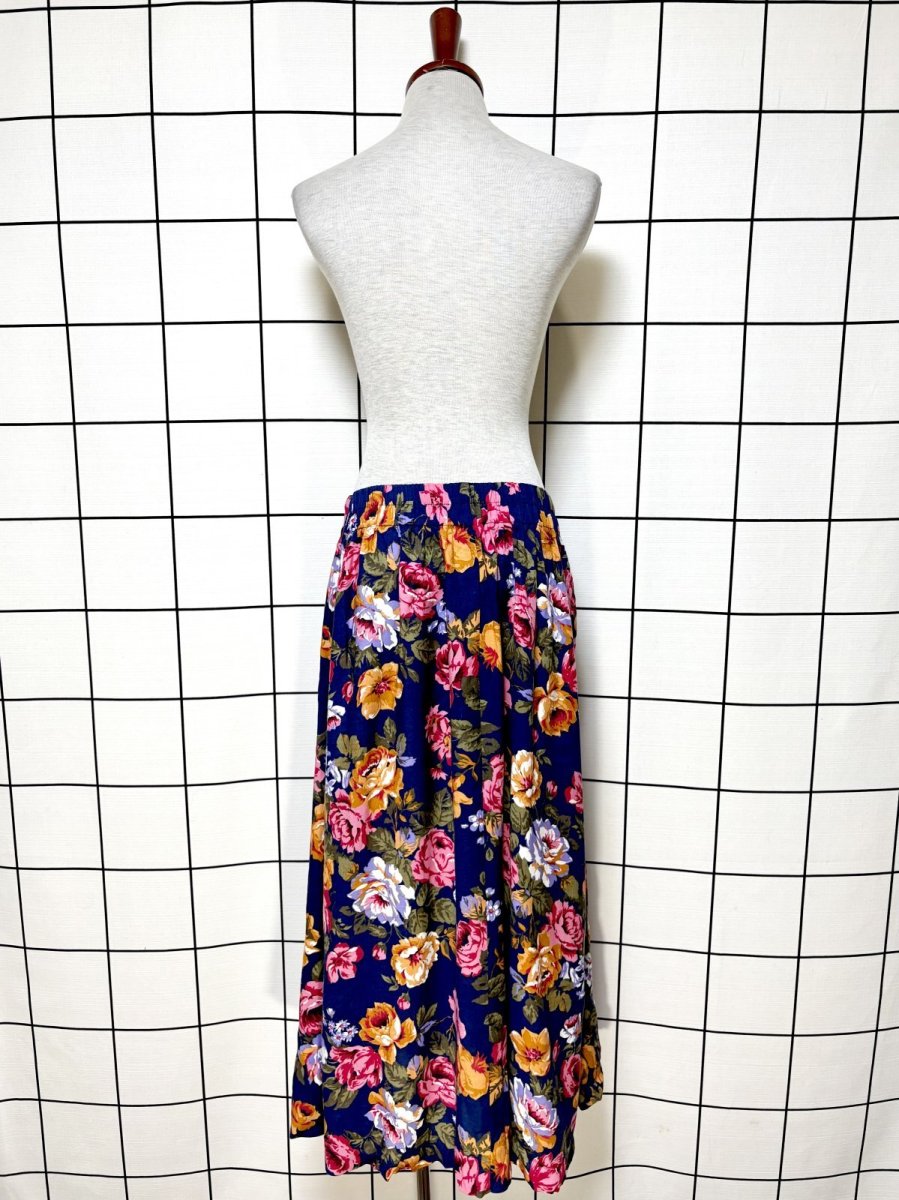 画像6: 花柄 ネイビ ウエストゴム レトロ USA古着 ヴィンテージスカート (6)