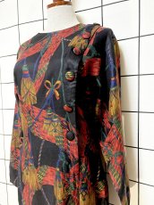 画像7: フリンジ柄 ブラック レトロ USA古着 ヴィンテージワンピース (7)