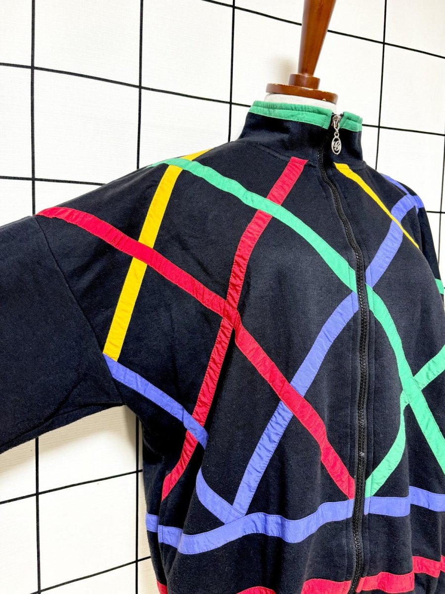 画像6: カラフルライン オーバーサイズコーデにも ブラック ハイネック ジップアップ USA古着 ジャンパー ヴィンテージブルゾンンジャケット (6)