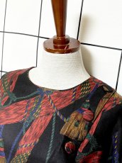 画像4: フリンジ柄 ブラック レトロ USA古着 ヴィンテージワンピース (4)