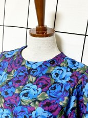 画像5: プリーツ切り替え 花柄 総柄 ウエストゴム レトロ USA古着 ヴィンテージワンピース (5)