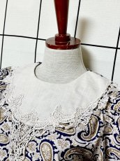 画像5: ペイズリー レース襟 ウエストゴム ビッグカラー レトロ Guatemala 古着 ヴィンテージワンピース (5)