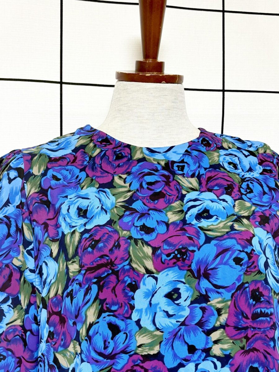 画像6: プリーツ切り替え 花柄 総柄 ウエストゴム レトロ USA古着 ヴィンテージワンピース (6)